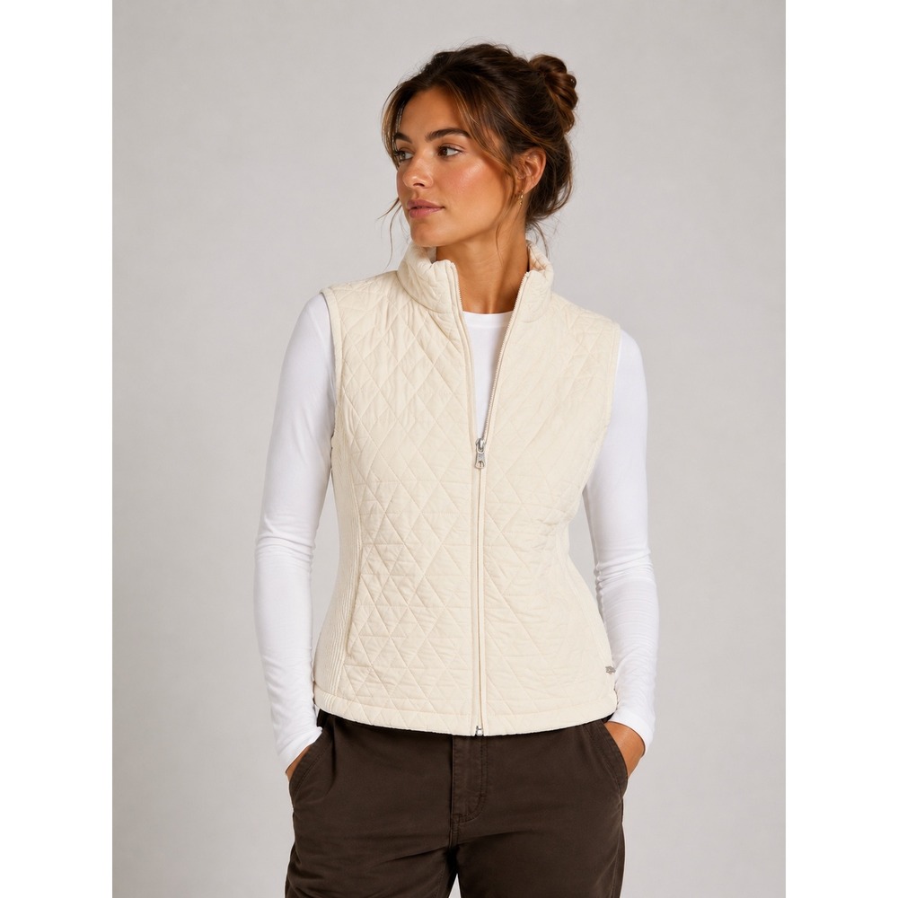 Straight Down Womens Quilted Vest Cream Off White Ribbed Full Zip Golf Medium